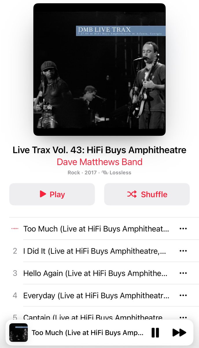 Live Trax 43 is now available on Spotify and Apple Music for streaming featuring a 2004 show from Atlanta. #dmb #lakewood