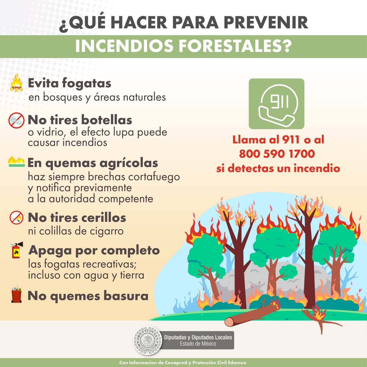 ☎️ Cada reporte oportuno hace la diferencia. La cuarta parte de los #IncendiosForestales a nivel nacional, tienen lugar en el #EstadoDeMéxico. 🫸🏾🫷🏾¡No permitas que tu descuido sea parte de esta estadística! 🔥🌲 Ayúdanos a preservar nuestros bosques. 👇🏾