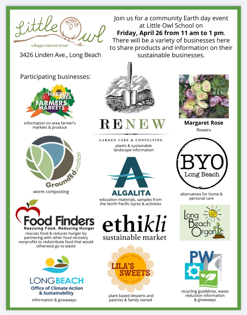 We're looking forward to participating in this Earth Day event at Little Owl School today! Stop by and learn from our Community Outreach Ambassador Deborah Bernstein! #EarthDay2024 #community #LongBeach #FoodFinders #LittleOwlSchool