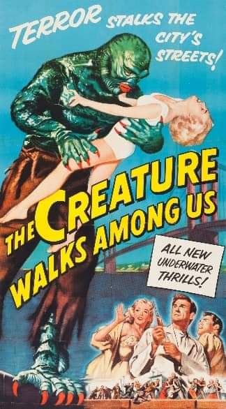 Happy 67th anniversary to the third movie in Universal's 'Creature From The Black Lagoon' trilogy, incorporating 'Frankenstein' style medical science into the story, 'The Creature Walks Among Us ' 💚