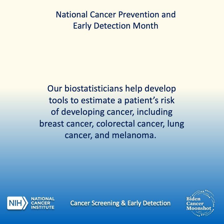 For National #CancerPreventionAndEarlyDetection Month, we want to highlight our biostatistics branch’s work on publicly available cancer risk assessment tools that aim to increase early detection efforts in communities nationwide. #BidenCancerMoonshot dceg.cancer.gov/research/publi…