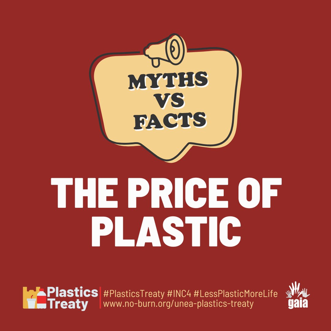 Myth:'Plastic production benefits the economy' Fact:Plastic comes with high environmental, social& health costs. Plastic reduction can lead to cost savings, job creation& economic growth. Time to cut plastic &support sustainable economies! no-burn.org/resources/econ… #PlasticsTreaty