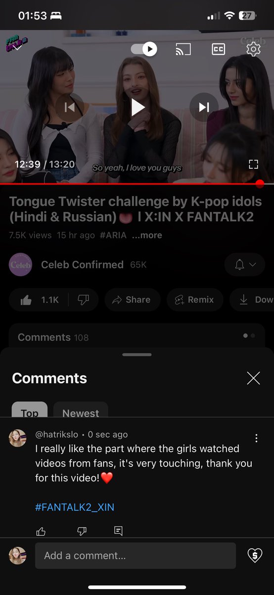 @CelebConfirmed #FANTALK2_XIN Thank you for this interview! As I wrote earlier, my favorite parts are with Russian tongue twister and watching videos from fans🫶🏻