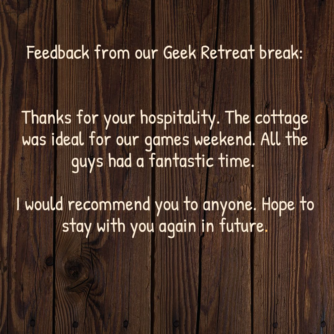 More lovely feedback from our guests. Why not book a stay and come and experience our cosy cottage and Geek Retreat for yourself. We still have availability for the upcoming Summer Holidays and Autumn breaks #ArdenHolidayCottage #ScotlandStartsHere #ScotlandIsCalling #GeekRetreat