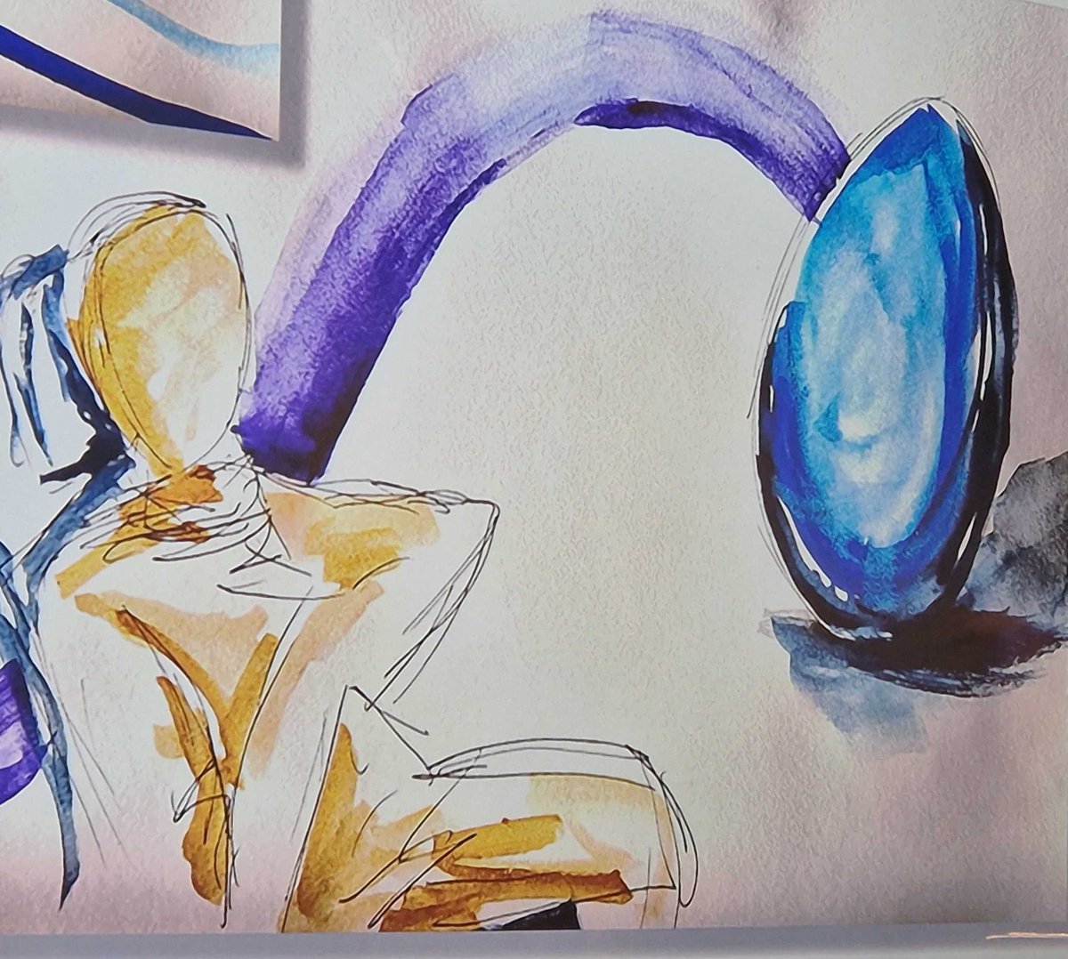 🧵This painting by @jo3grace captures a line of intention, from a young person taking part in Joanna Grace’s research, towards Oily Cart’s blue egg (originally part of a show). [1/3]