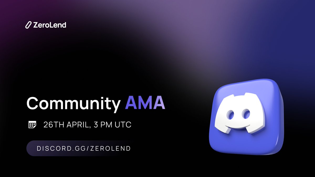 zerolendxyz's tweet image. We are now LIVE, join us on Discord for our Community AMA: discord.gg/zerolend?event…… ✨