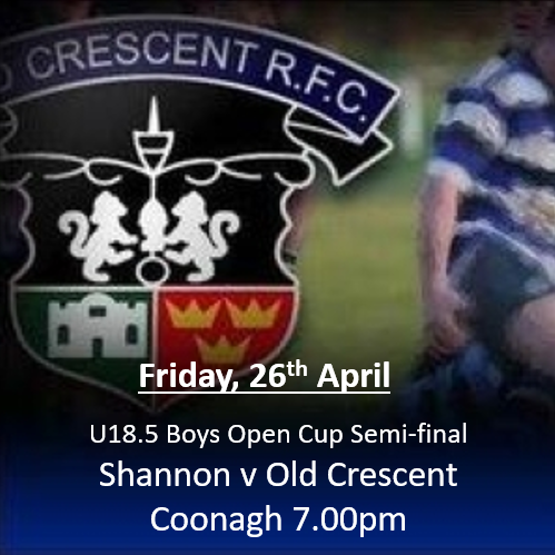 Tonight sees the U18.5 Boys Open Cup Semi-final as we travel to Coonagh to take on Shannon at 7pm. All support appreciated!