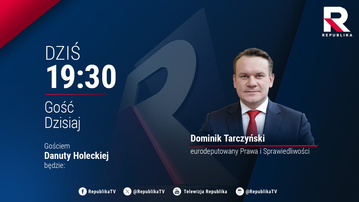 🔵#GośćDzisiaj | Gościem Danuty #Holecka będzie @D_Tarczynski (@pisorgpl). Zapraszamy❗️ 
#włączprawdę #TVRepublika