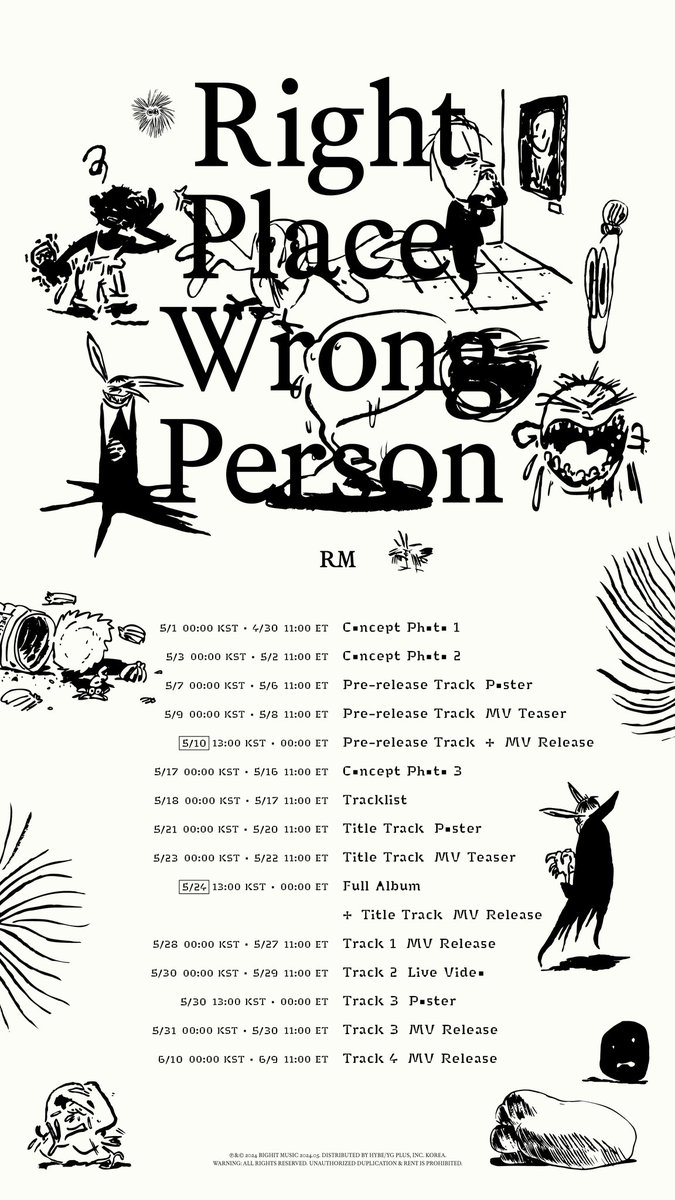 According to the promotion schedule, RM’s “Right Place, Wrong Person” will feature five MVs and a live video performance. #RightPersonWrongPlace