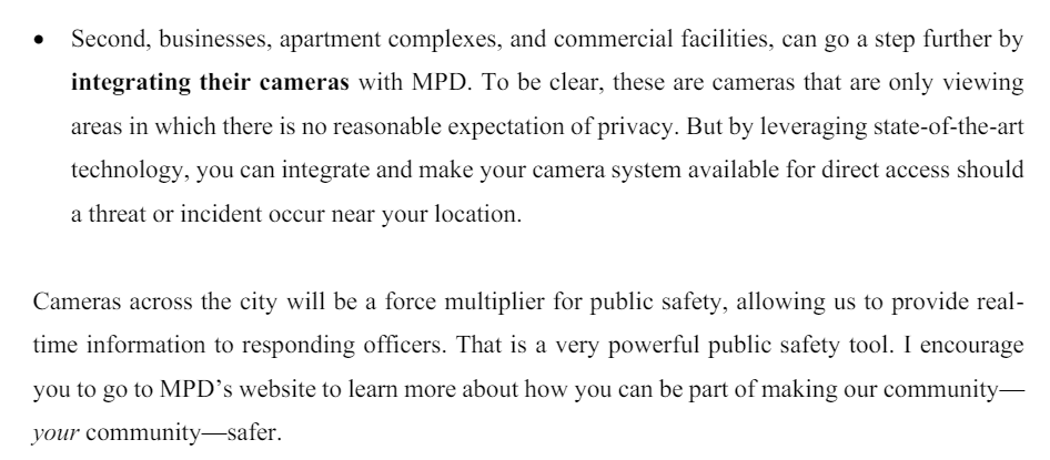 For people asking 'what can I do?' to drive down crime one clear action is working to get more cameras installed and integrated with MPD's Real Time Crime Center.

Businesses, landlords, BIDs, community groups etc. can proactively do this. (1/

mpdc.dc.gov/sites/default/…