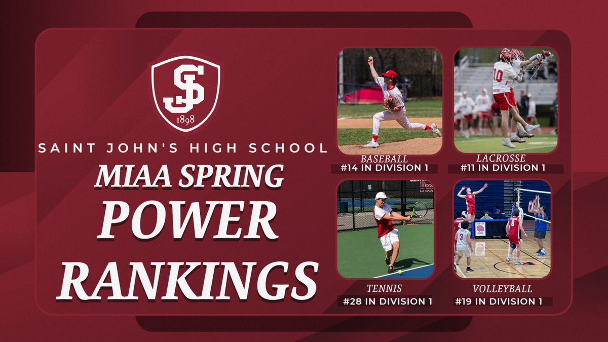 MIAA Spring Power Rankings (as of 4/26/24) for @SJHSBaseball @SJHSLacrosse @StJohnsVBall & @stjohns_tennis