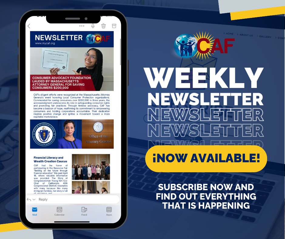 🏆 CAF honored by MA Attorney General for saving consumers $200K! 
🎉 Read our Weekly Newsletter for this and more updates. 
👉 mailchi.mp/mycaf/closingt…
.
.
#ConsumerAdvocacy #FinancialEmpowerment