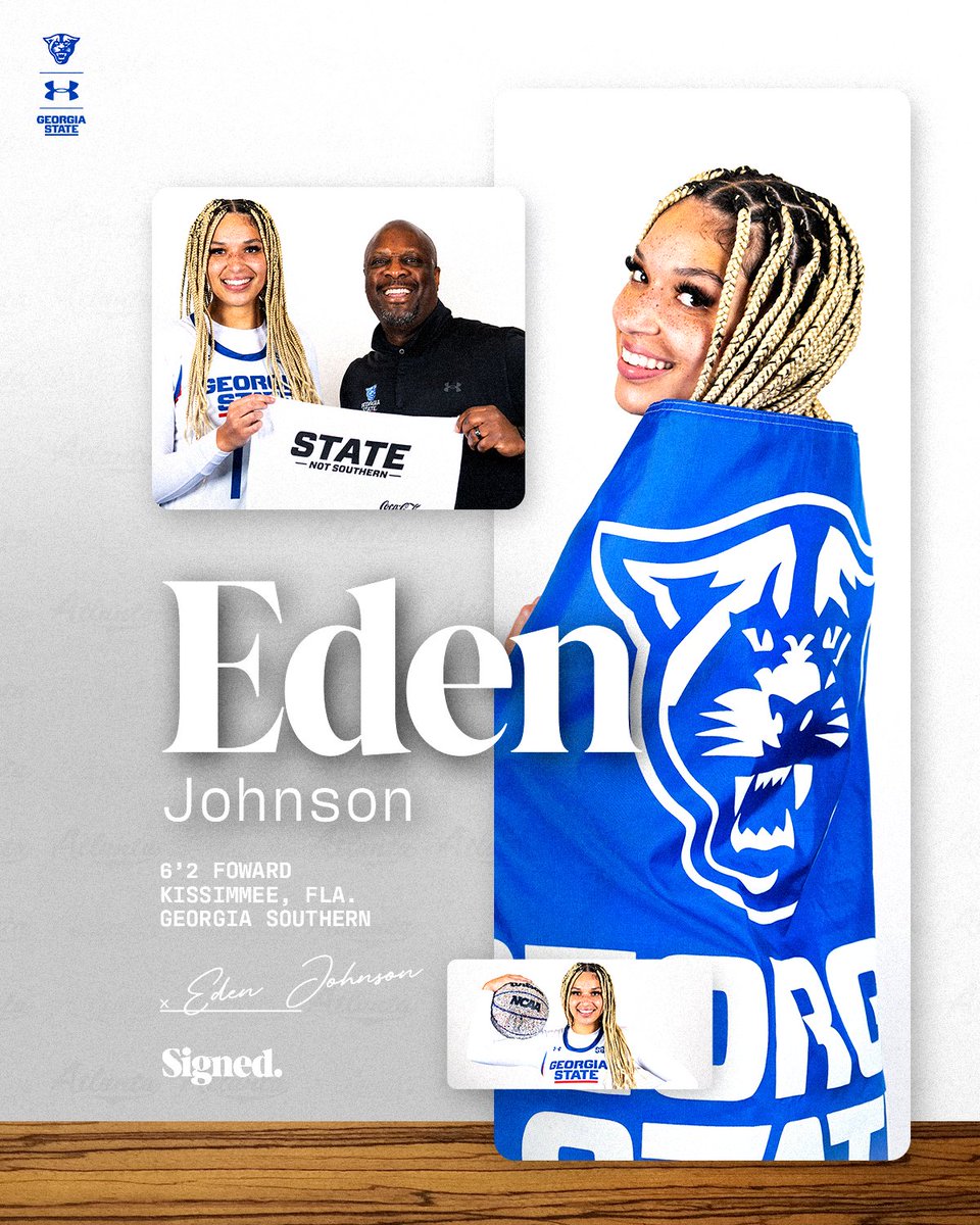 𝐘𝐎𝐔𝐑 𝐍𝐄𝐖𝐄𝐒𝐓 𝐏𝐀𝐍𝐓𝐇𝐄𝐑! ✍️ We have signed Georgia Southern transfer Eden Johnson to the 2024-25 roster! #LightItBlue | #StateNotSouthern