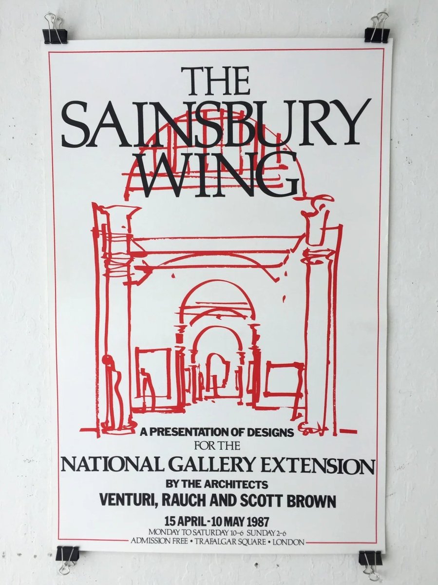 It's C20 #ArchiveFriday, so here's a 1987 poster for a presentation of designs by Venturi, Rauch & Scott Brown for the new Sainsbury Wing of the National Gallery. The Grade I listed postmodern masterpiece is currently undergoing a controversial remodelling by Selldorf Architects.