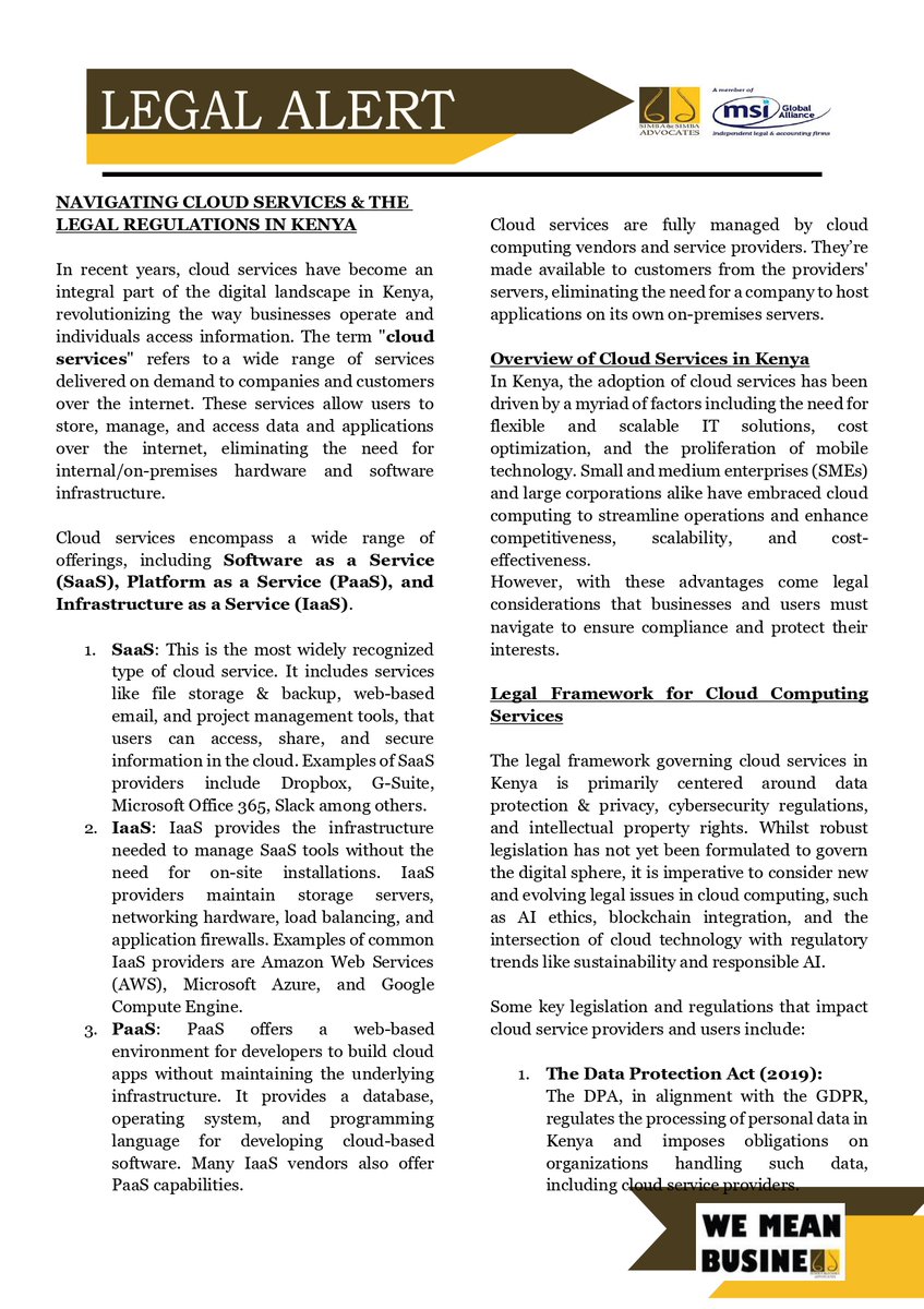 SimbaAdvocates's tweet image. #Letsdiscussit join our Ms. Beverly in this Legal Alert as she highlights the legal framework governing clouding services.
#cloudingservices #WeMeanBusiness