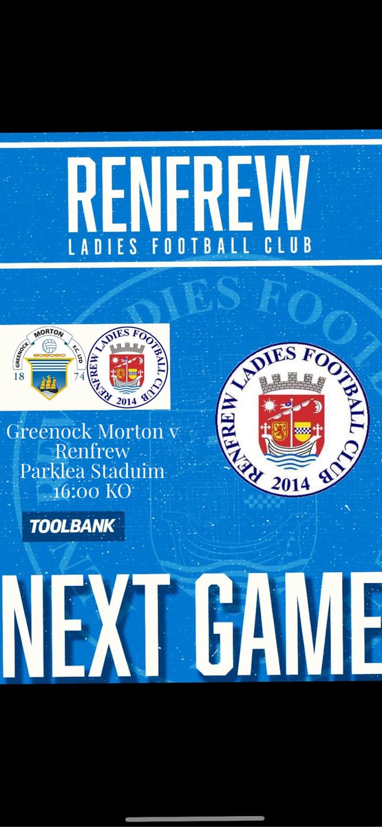 RenfrewLadiesFC (@renfrewladiesfc) on Twitter photo Fixture Friday π€©
We are back in action this week as we travel down the coast to face off against <a href="/MortonFCWomen/">Greenock Morton FC Women</a>.
π - <a href="/MortonFCWomen/">Greenock Morton FC Women</a>
π - <a href="/SWFChampionship/">Barclays Scottish Women's Championship</a>
π - April 28th 16:00pm KO
ποΈ - Parklea Stadium, Port Glasgow
#Renfrew π΅βͺοΈ Fixture Friday π€©
We are back in action this week as we travel down the coast to face off against <a href="/MortonFCWomen/">Greenock Morton FC Women</a>.
π - <a href="/MortonFCWomen/">Greenock Morton FC Women</a>
π - <a href="/SWFChampionship/">Barclays Scottish Women's Championship</a>
π - April 28th 16:00pm KO
ποΈ - Parklea Stadium, Port Glasgow
#Renfrew π΅βͺοΈ