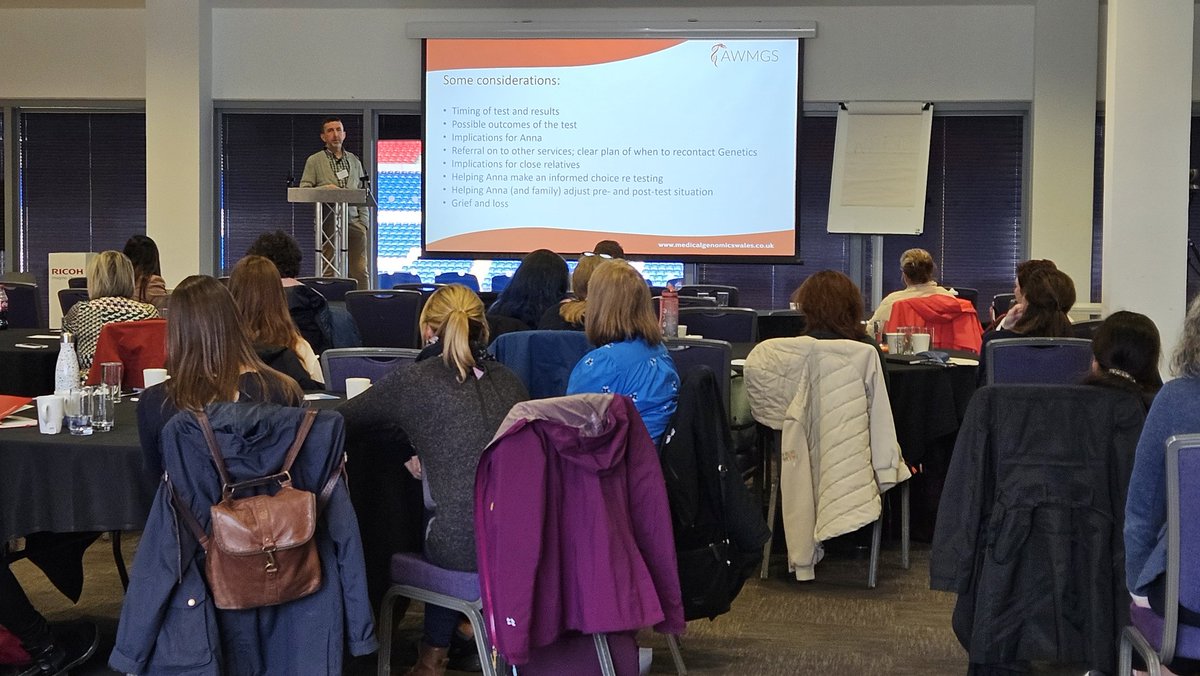 Two great talks from our fab @MedGenWales colleagues Dr Alex Murray (How to Manage Incidental Findings) and Eamonn Kirk (Ethics of Genetic Counselling in Practice) this afternoon at the @WalesCancerNet Genomics Education Event 🧬 @GenomicsWales @ResearchWales