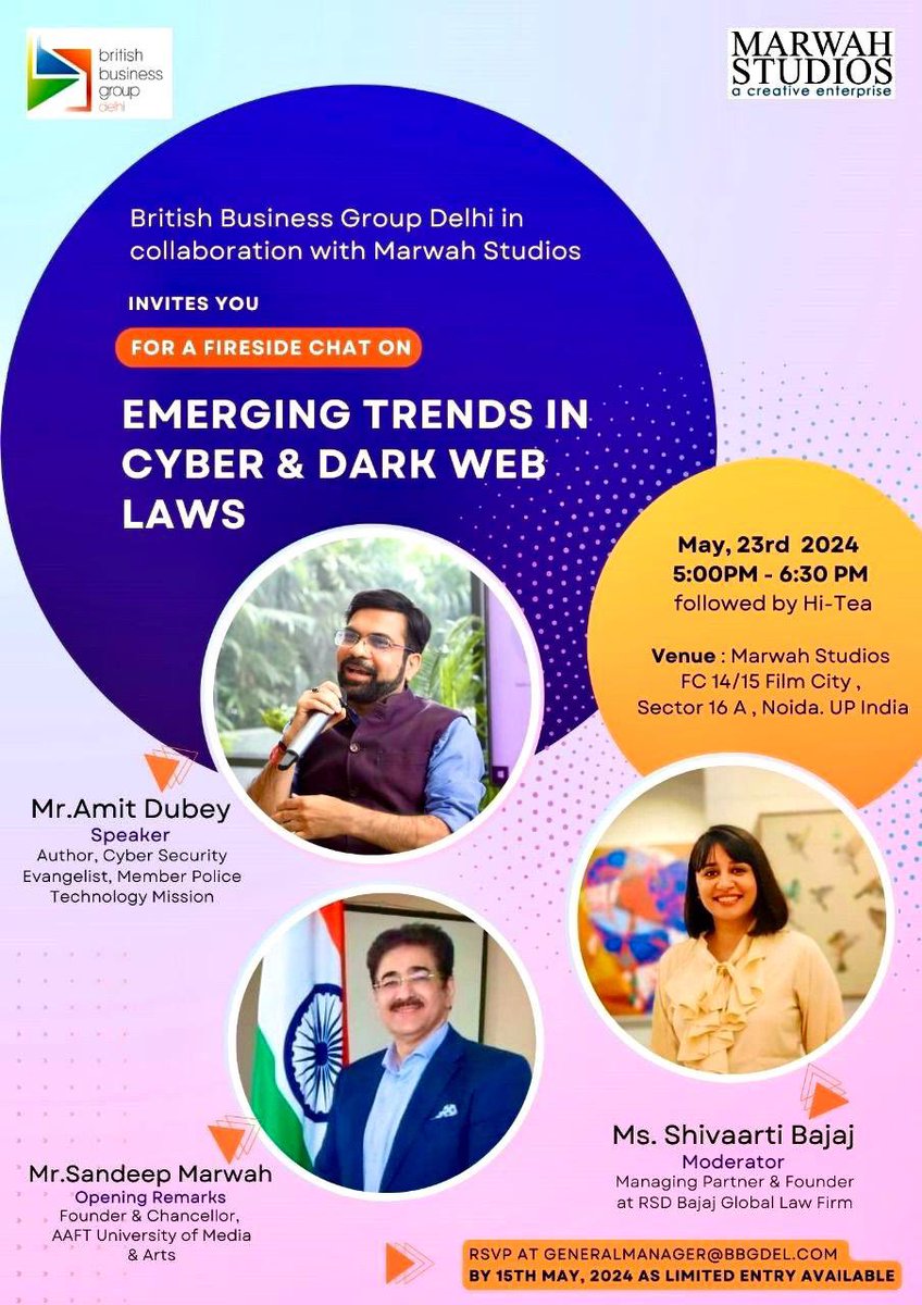 Look forward to this very interesting chat with the brilliant @CyberDubey, through  @bbgdelhi  @ Sandeep Marwah 
@india_singhal @kalyan_bose 

#cyber #cybercrime #cyberlaw #darkweb #technology #techlaw