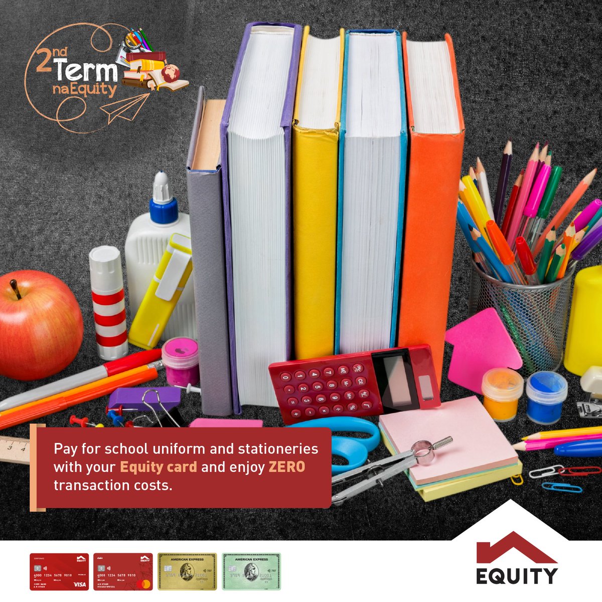 What's on the top five of your back-to-school
shopping list?

As you head out to shop, don't forget: Paying with
your Equity card is absolutely FREE! Embrace the
convenience and ease of paying with your Equity
card for all your purchases.
#BackToSchool
#SecondTermNaEquity