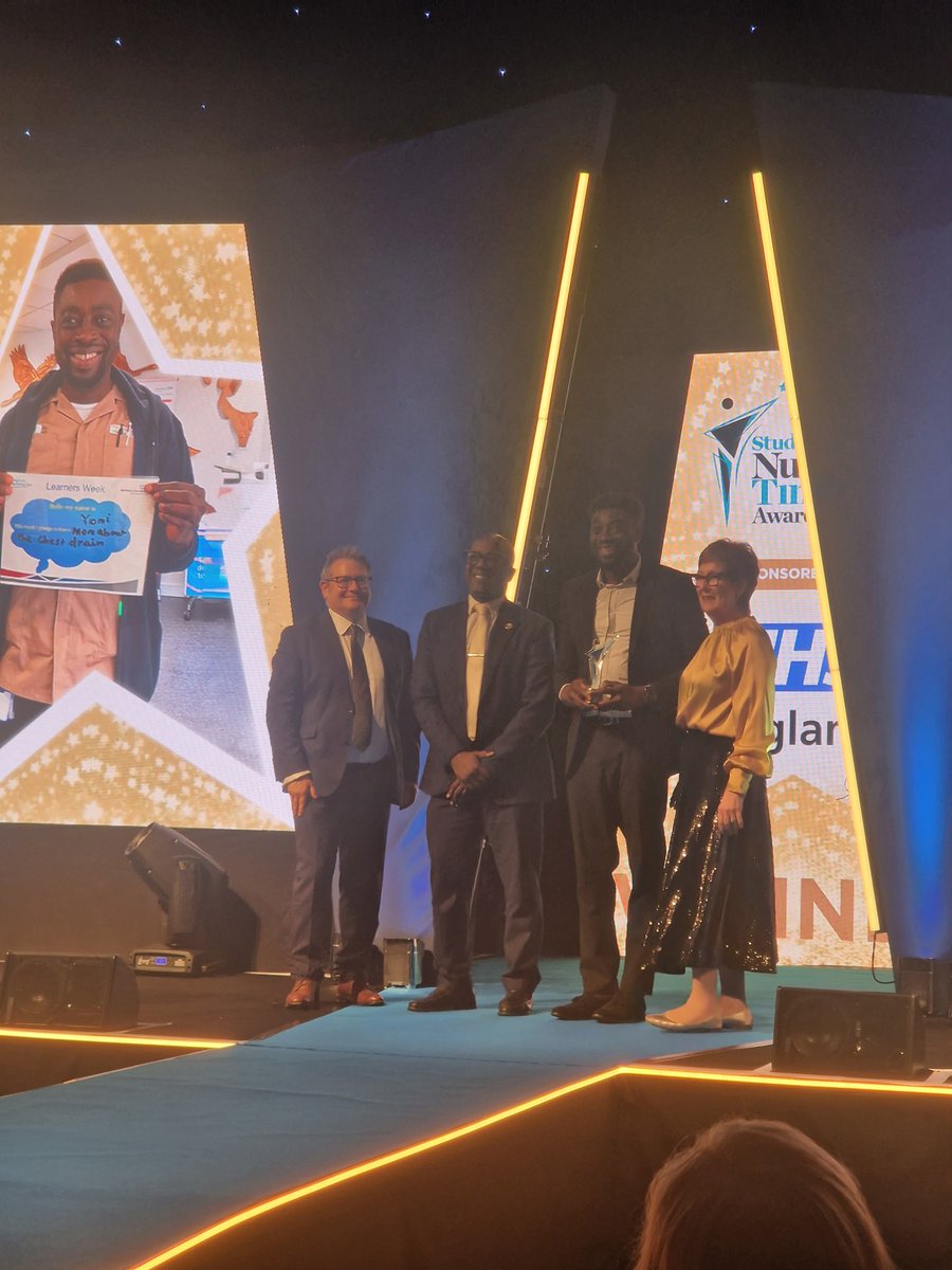 UniOSalfordTNA's tweet photo. Absolutely thrilled to announce that our AMAZING #TNA Yomi @yomichillout is the WINNER of the Mary Seacole Award for Contributions to Diversity &amp; Inclusion Student Nursing Times Award #SNTA 
We are absolutely thrilled to see Yomi recognised for his work 💛 #TNAmagic https://t.co/bXS8yhhrdZ