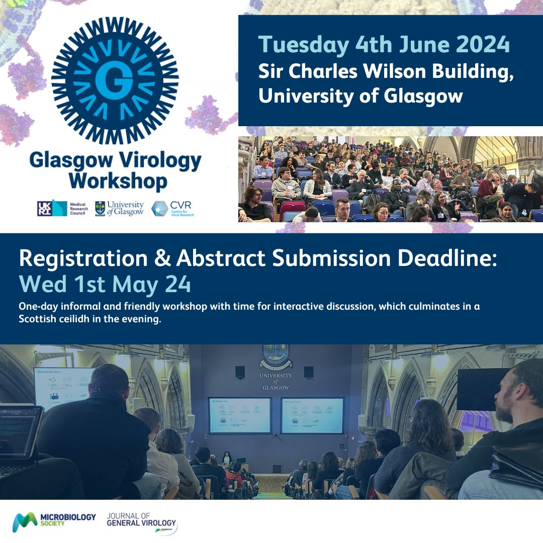 📢 DEADLINE EXTENSION #GlasgowVirologyWorksop Deadline for abstract submission and registration are now next week! 📆 Wednesday 1st May 2024 🔗gla.ac.uk/research/az/cv… Send a PDF with your name, email, affiliation and a 200-word abstract to cvr-gvw@glasgow.ac.uk.