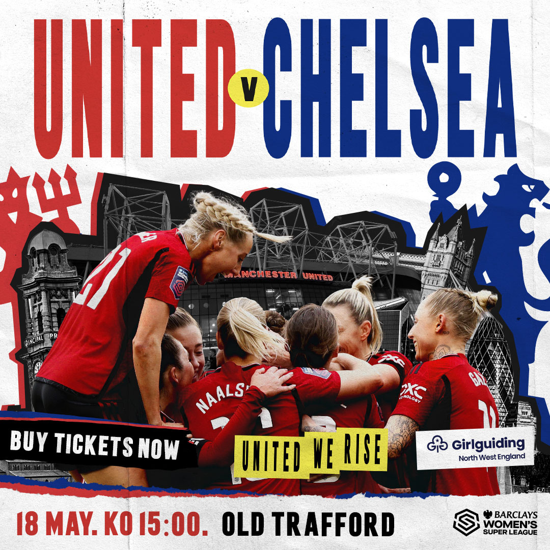 We've got another exciting opportunity with Manchester United Women, for their match on 18 May 2024 at Old Trafford! Girls will be able to watch the match for £5 and Leaders for £12 — speak to your Leader as they will all have received an email with the discount code🎟️