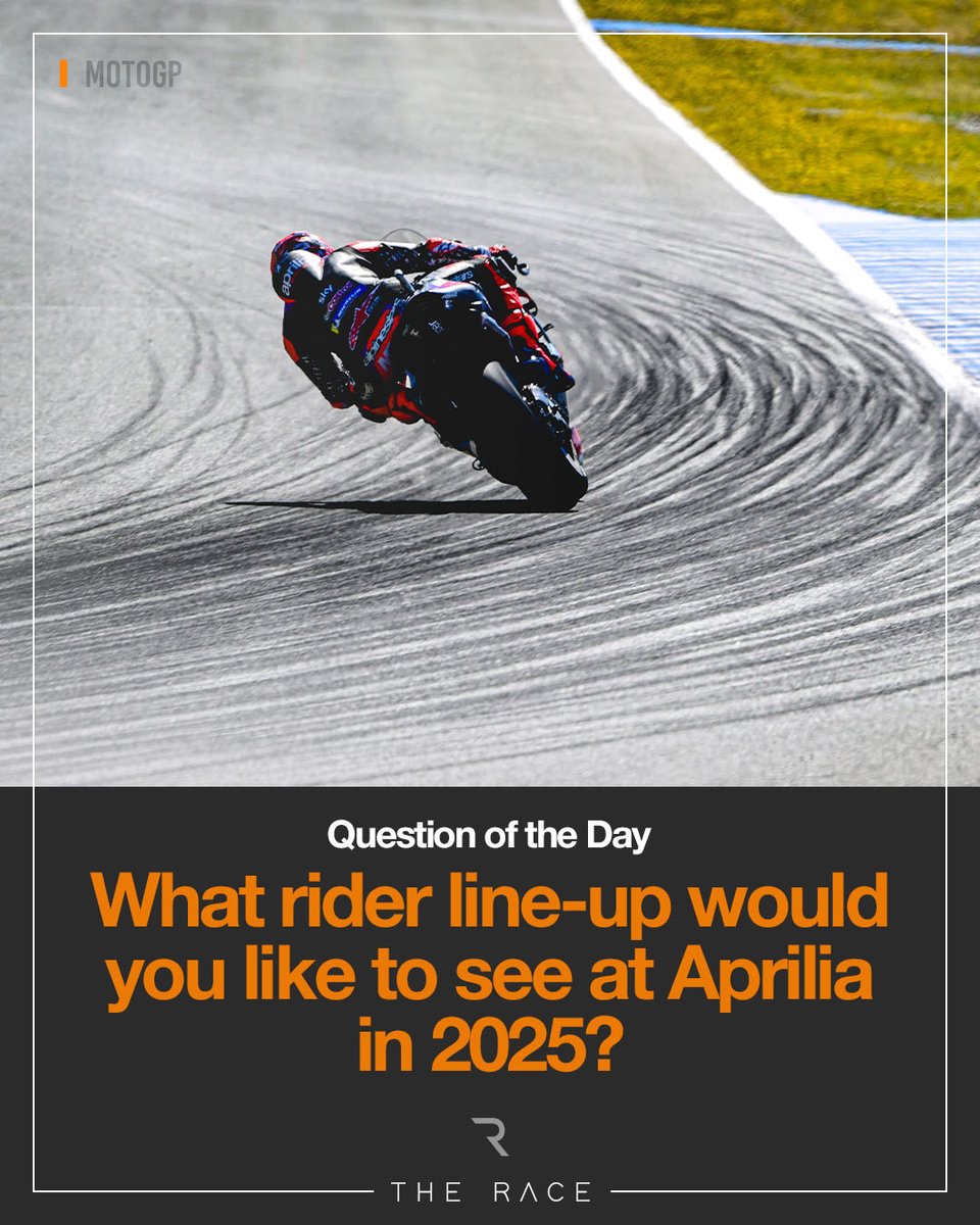 💭 QOTD... There are still a lot of #MotoGP riders out of contract for 2025, and neither Aprilia seat is filled - so what line-up would you like to see at its works team? Let us know in the comments! 🗣️