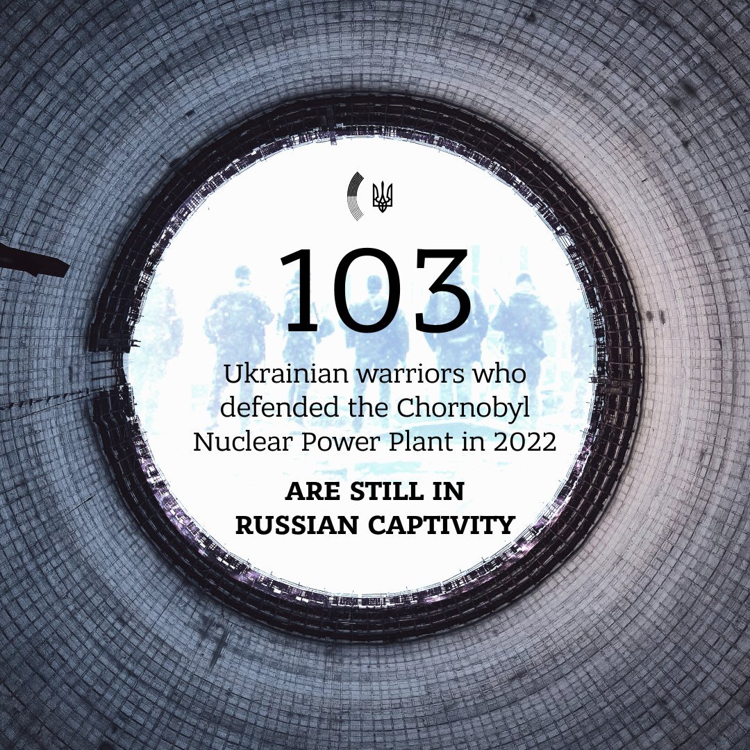 38 years ago, after the #Chornobyl NPP accident, countless🇺🇦rescuers risked their lives to reduce its impact. When RU invaded Chornobyl in 2022, Ukrainians stood up again to prevent another catastrophe. 103 defenders of Chornobyl, still held captive by Russia, must be released!