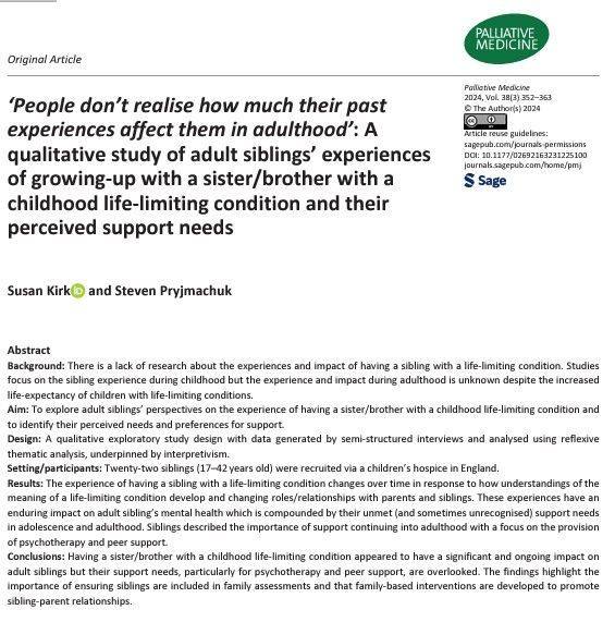 Bereaved and non-bereaved adult siblings experience mental health problems that have endured from childhood/adolescence. #hpm #hapc #pedpc buff.ly/3xTNYlp