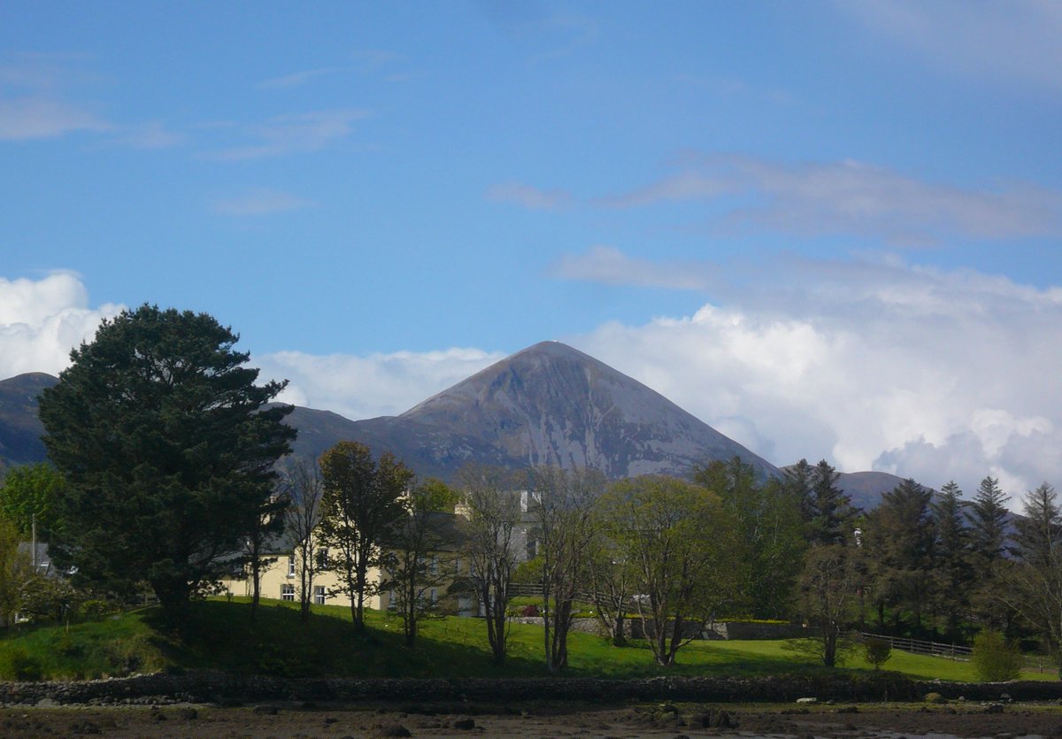 A return visit to Westport, County Mayo! Though this morning's weather forecast predicted rain, the sky was blue. And so, I headed down the Railway Walk to Westport Harbor, one of my all-time favorite walks. When I reached the harbor, Croagh Patrick was standing guard, as always