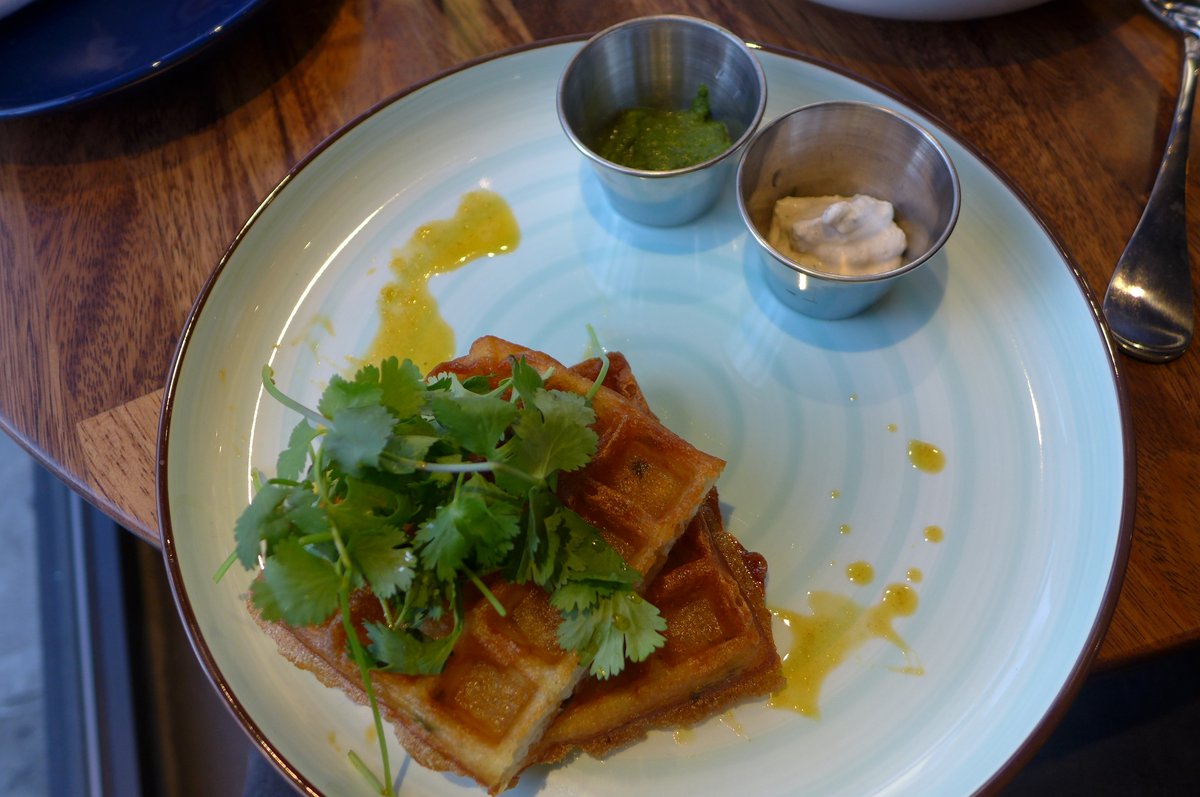 The dosa waffle at the Onion Tree Pizza Co, East Village