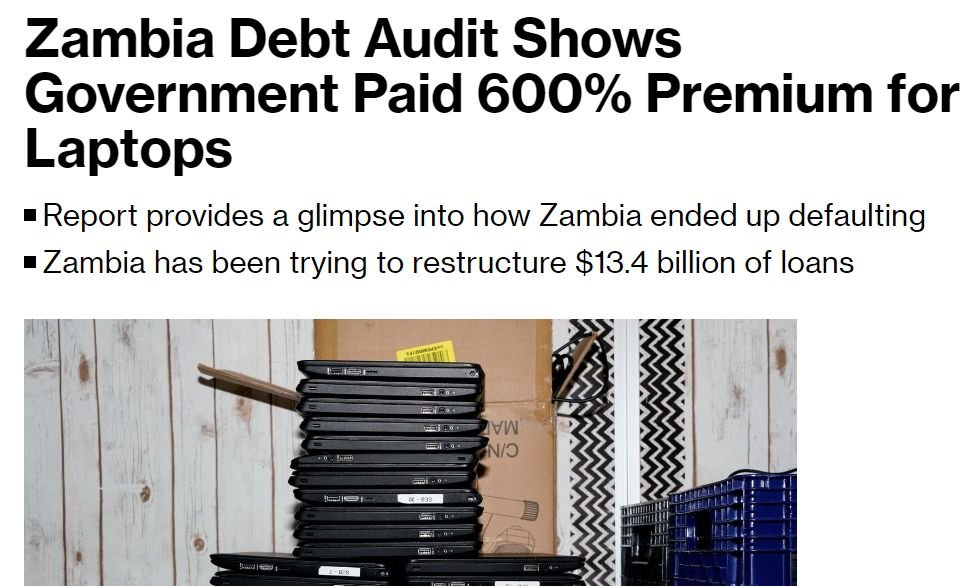 'Brothers in Arms' to a certain West African country --------- 'An audit of Zambia’s public debt found inflated costs and wasteful spending, including the government’s purchase of vastly overpriced computers and laptops for public schools that have no electricity. One of the