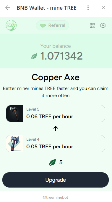 📣#NewUpdate ⛏️Better miner, mines 🌱TREE faster and you can claim it more often Mine TREE Now: t.me/treeminebot