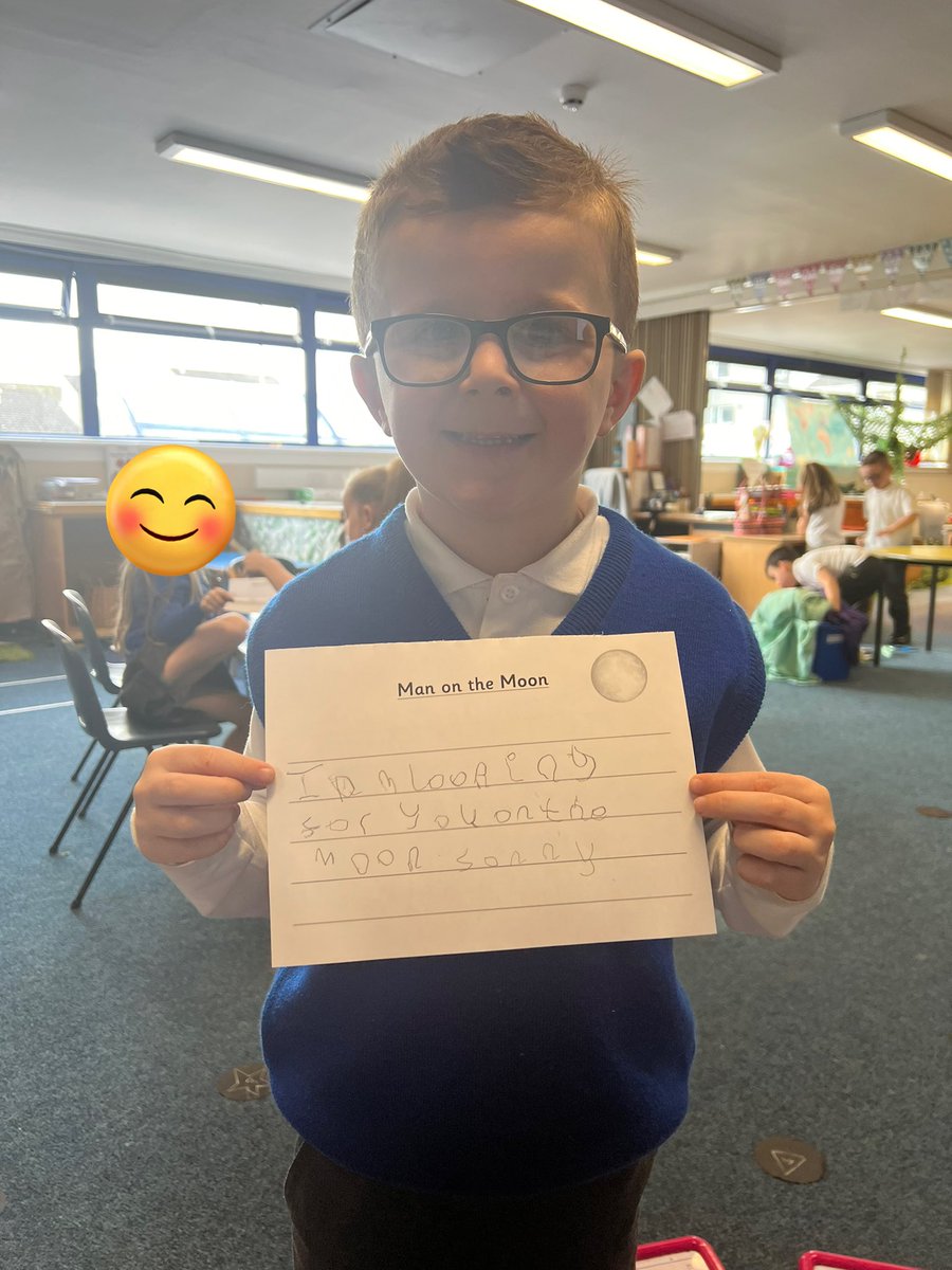 During P1 phonics today, we watched the story of ‘The Man on the Moon’. We talked about how lonely he must be feeling - and decided to write our own letters to him. 🌙💌