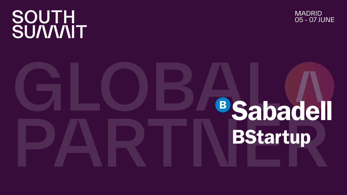 ¡Un año más estaremos como #GlobalPartner en #SouthSummit24! Un honor apoyar desde @BStartup de @BancoSabadell esta gran plataforma de innovación que celebrará su XIII edición en #Madrid del 5 al 7 de junio.