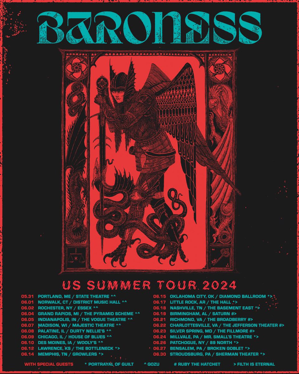 Running it back with @YourBaroness on all but 4 dates of their upcoming US summer tour. More to come… Tickets: portrayalofguilt.com/tour