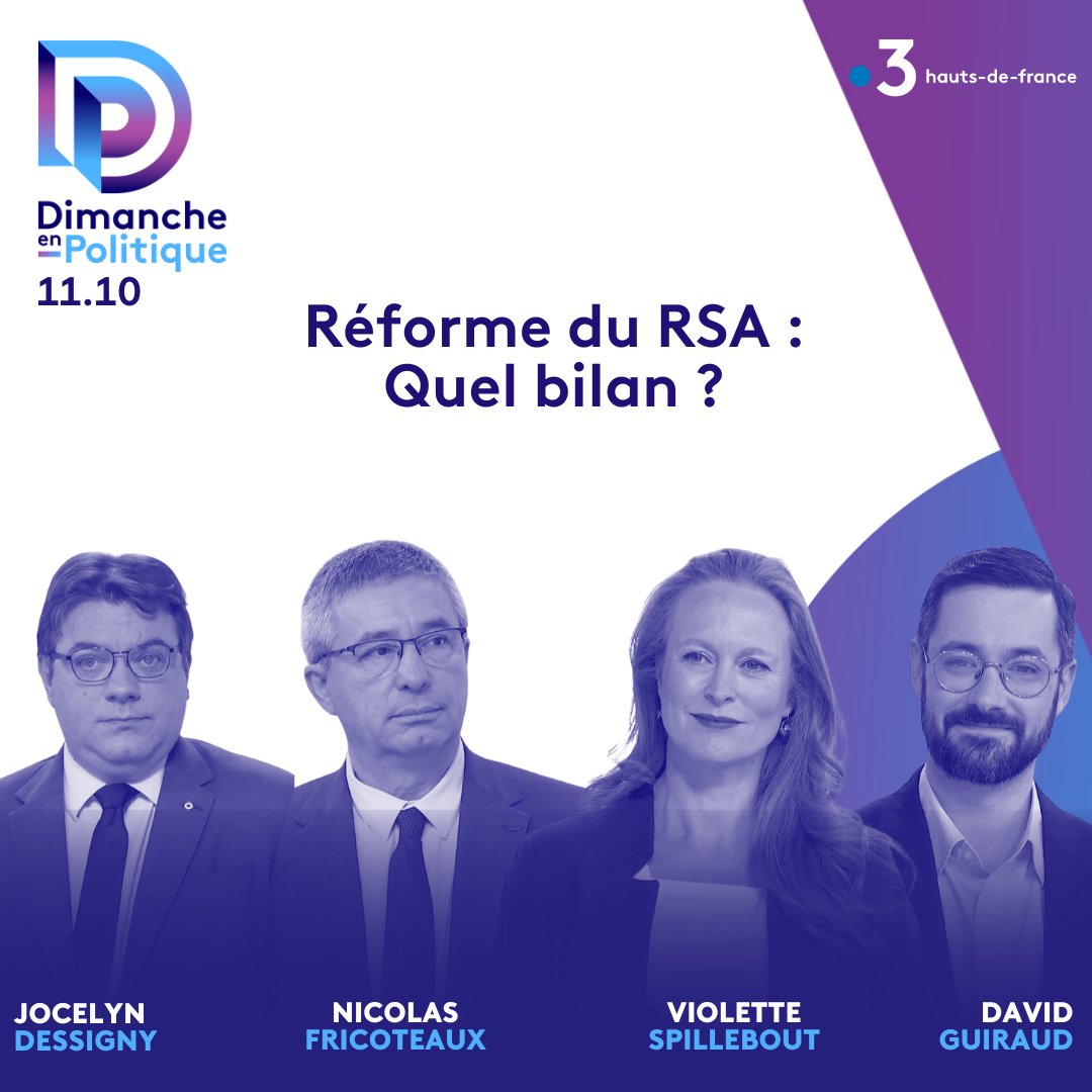 📺Dimanche en Politique s'intéresse cette semaine à la réforme du RSA : Quel bilan ? ⏰Dimanche 28/04 à 11.10 Avec nous pour débattre : ✅@VSpillebout ✅@JocelynDessigny ✅Nicolas Fricoteaux ✅@GuiraudInd