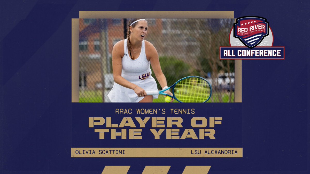Olivia Scattini of @lsuagenerals was named RRAC women's tennis player of the year and first-team all-conference. The first team includes four players from @xulagold and two from LSUA. Story: redriverconference.com/general/2023-2…