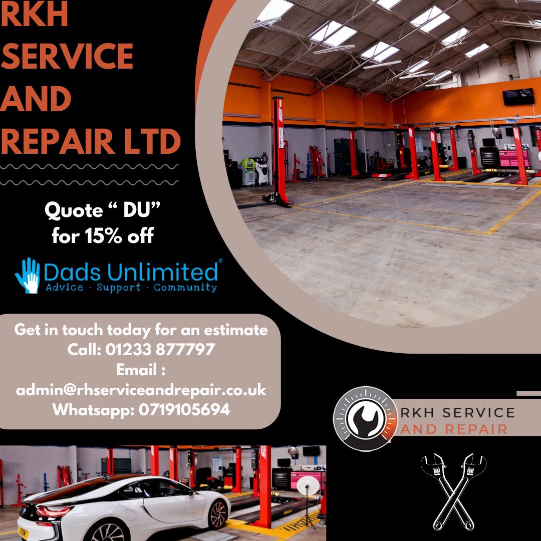 RKH Service and Repair Ltd have partnered with us to offer 15% off all services when you quote “ DU”. What a fantastic offer! RKH is a family run garage located in Ashford Kent. #support #car #garage #repair #community