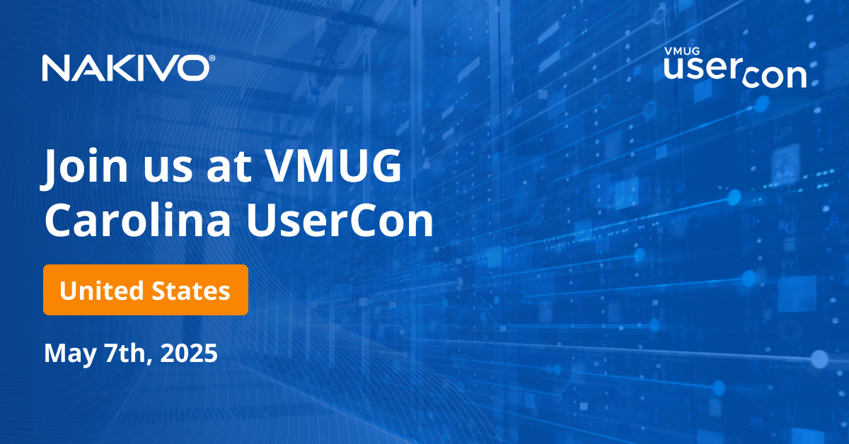 Nakivo's tweet image. Join us at #VMUGUserCon in Carolina, USA, on May 7th! We will be showcasing the newest version of NAKIVO Backup &amp;amp; Replication. Hope to see you there!
my.vmug.com/s/community-ev…
#vmug #vmugusercon