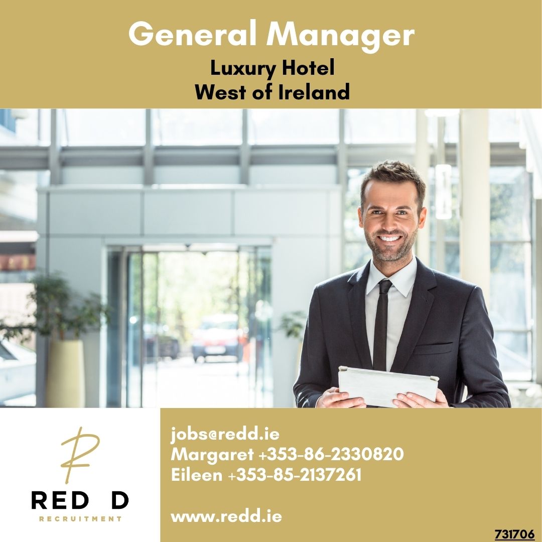 General Manager – Luxury Hotel in the West of Ireland Excellent package! Red D is delighted to present an exceptional opportunity for a dedicated and accomplished hospitality professional to join a luxury hotel in the West of Ireland, as General Manager. Click the link below