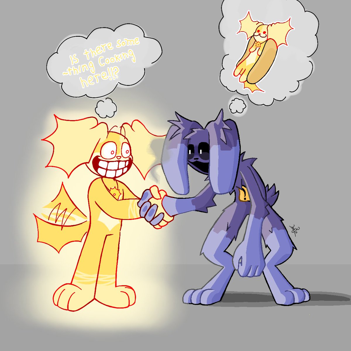 ☀️🤝⚠️
I think these two meeting each other is not a good idea... 🤔  

#OppositeCrittersAU and #Daydog By: @Empanadas_1039 

BIG #Ragglith By: Me :D

#SmilingCrittersOC #SmilingCrittersAU #PoppyPlaytimeChapter3 #PoppyPlaytimeChapter3fanart