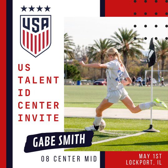 I am very excited and grateful to have been invited to the US Talent ID Center on May 1st. Thank you for this opportunity. @GalaxySCIL @USYNT @GAcademyLeague @PrepSoccer @TopDrawerSoccer