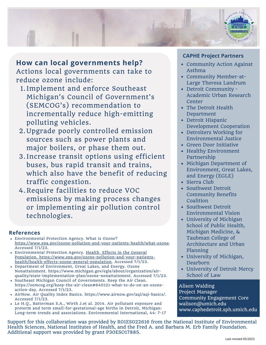 One of the pollutants affecting Detroit's air quality is ozone. In our fact sheet, learn more about ozone, its health effects, and how local governments can help. Find the fact sheet here: bit.ly/3wstvDz