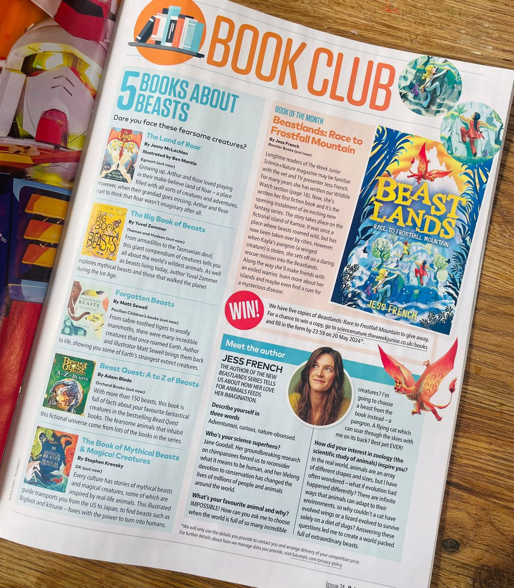 Great to see @Zoologist_Jess and #Beastlands featured as Book of the Month in this month’s @theweekjunior @piccadillypress