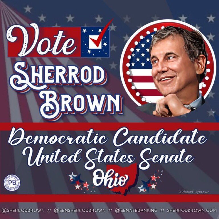 #ProudBlue #DemsUnited #Allied4Dems Ohio Re-Elect @SenSherrodBrown He’s the only candidate that will protect *Women’s rights *Social Security *Environment *Works rights *Medicare & Medicaid *Healthcare affordability *Union jobs & pensions Looking out for Ohioans