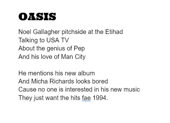 FRIDAY POUM DO LOOK BACK IN ANGER #POETRY #OASIS #BRITPOP #ManCity