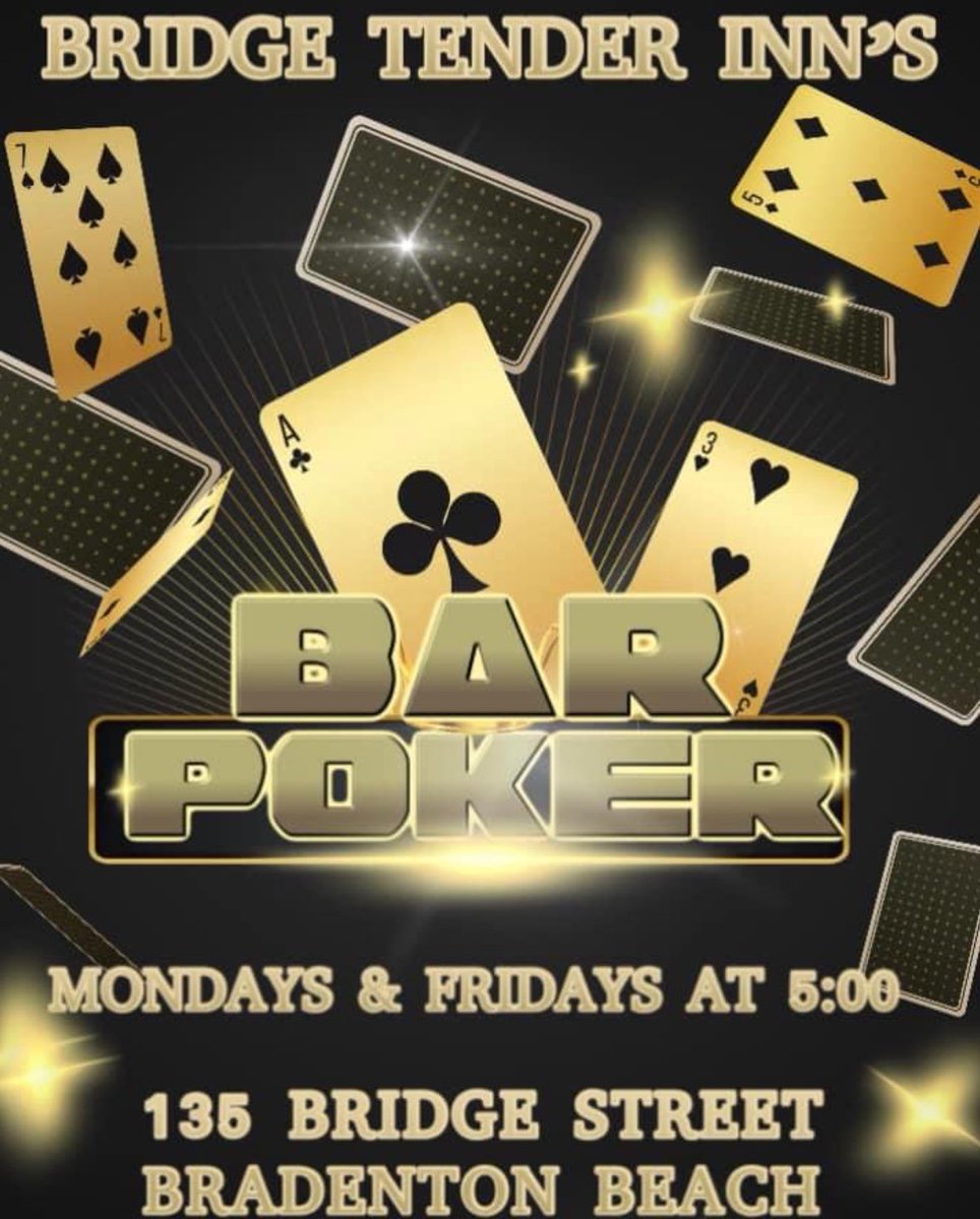 Friday Bar Poker at 5:00! ♠️♥️♣️♦️   #bridgetenderinn #bradentonbeach #AnnaMariaIsland #barpokermondaysandfridays #meetmeatthetender #funatthetender #CheersToGoodFood #yummylibations
