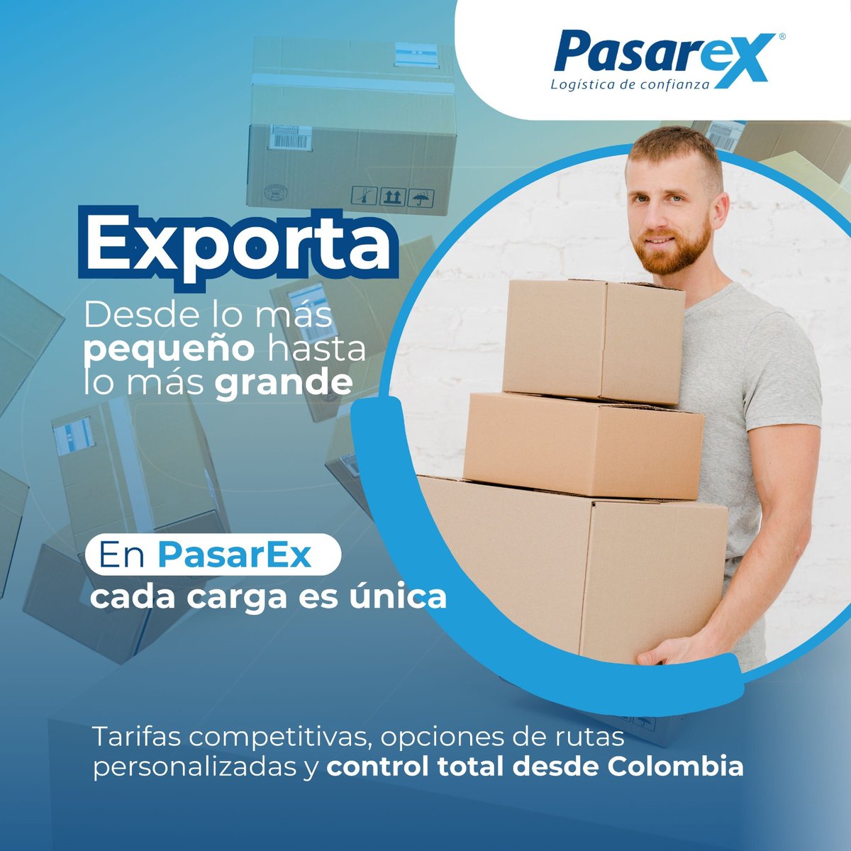 Con PasarEx, exportar es sinónimo de facilidad y personalización. Desde lo más pequeño hasta lo más grande, cada carga recibe un trato único. 💼🌍 ¡Optimiza tus exportaciones con tarifas competitivas y rutas personalizadas, todo con control total desde Colombia!

#Envios