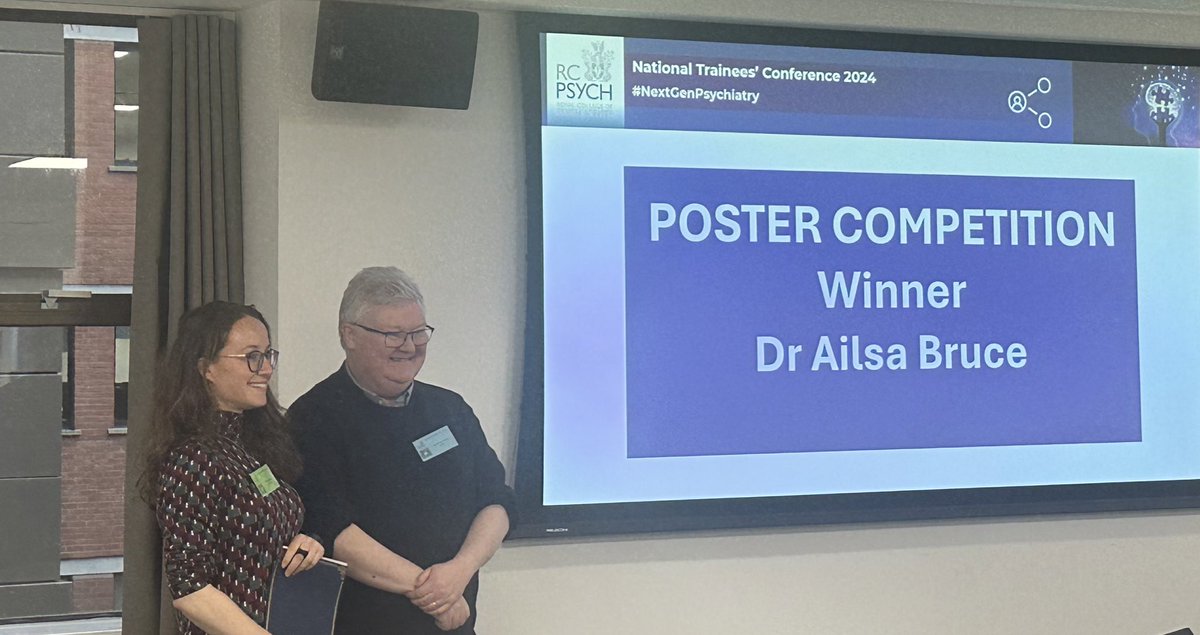 Poster competition results are in! Congratulations to Runner up: Dr Farheen Ebrahim Dr McEdwards Nworie Winner: Dr Ailsa Bruce #NextGenPsychiatry